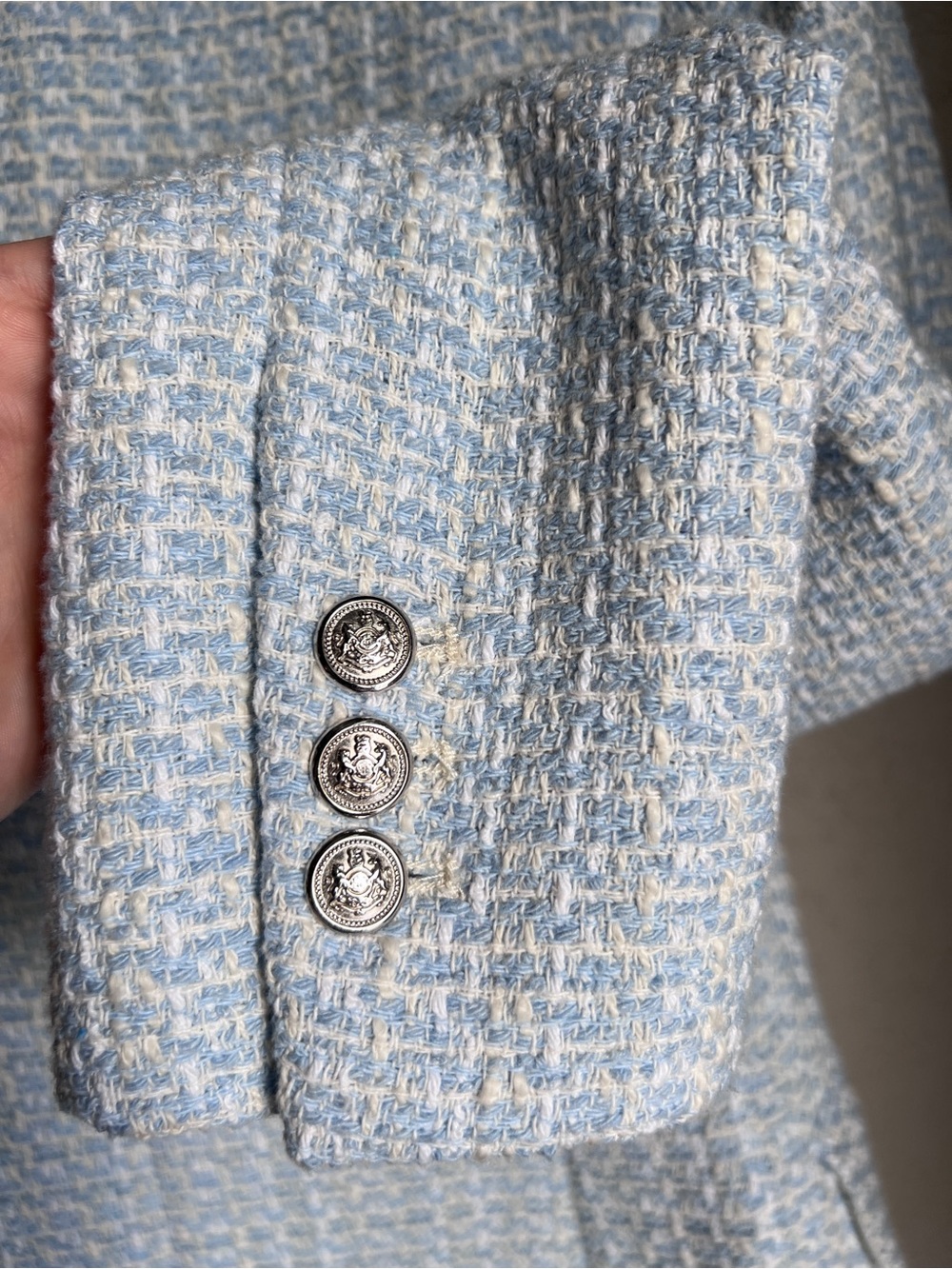 ZARA Light Blue Tweed Double-Breasted Blazer Jacket NWT size small - Picture 6 of 8